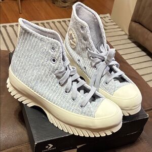 Converse Textured High-Tops in Light Blue